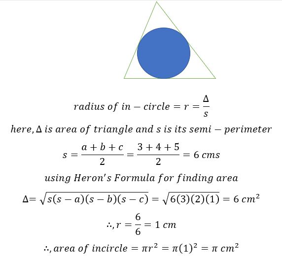 A Triangle Has Sides Of Lengths 3 Cm 4 Cm And 5 Cm What Is The Area Of The Circle Inscribed In The Triangle M Cube Mathematics By Maheshwari